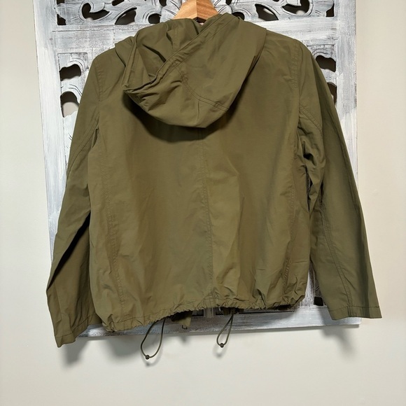 J. Crew Olive Green Full Zip Cinch Crop Waist Hoodie Windbreaker Jacket NWT - Picture 3 of 7
